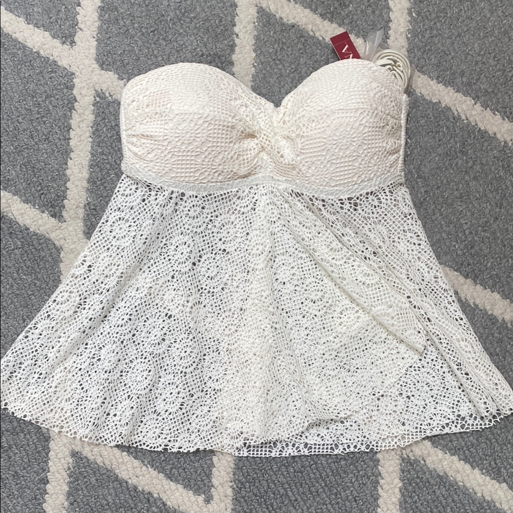 NWT! Merona White See Through Lace Swim Bikini Top Size Small